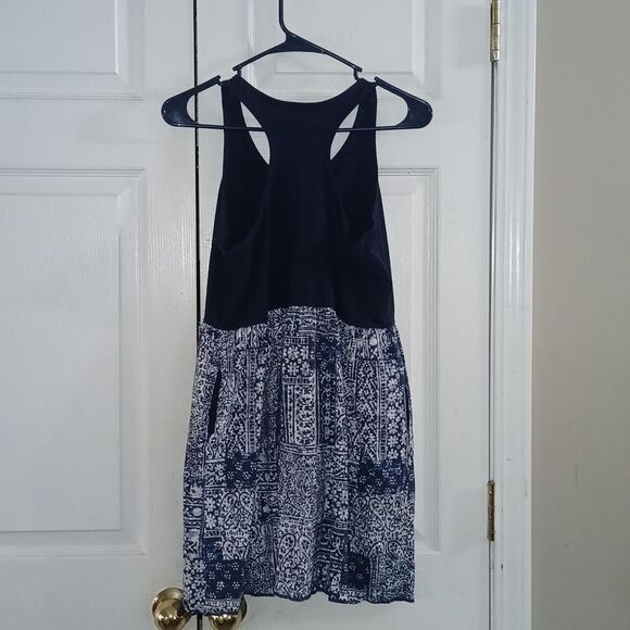 Lands' End Girls Blue white racer back dress with pockets Sz XL 14+-16+ NWOT - Picture 4 of 8